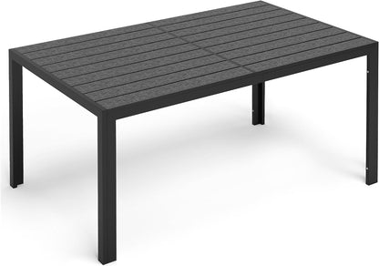 59.1 Inch Rectangular Outdoor Patio Dining Table｜Wood‑Like HDPE Slat Top, Galvanized Rust‑Proof Metal Frame, Seats 6 🖼️