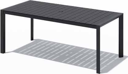 71.4 Inch Rectangular Outdoor Dining Table｜Rust‑Proof Aluminum Frame, WPC Wood‑Like Tabletop, Adjustable Umbrella Hole, Seats 4‑6 for Patio Deck Garden 🌿