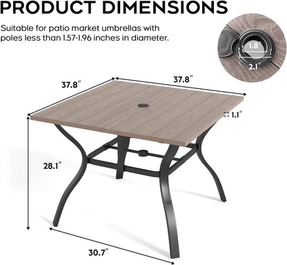 37.8 Inch Square Metal Outdoor Dining Table｜4‑Person Patio Table with Adjustable Umbrella Hole, Rust‑Resistant for Garden Backyard 🪑
