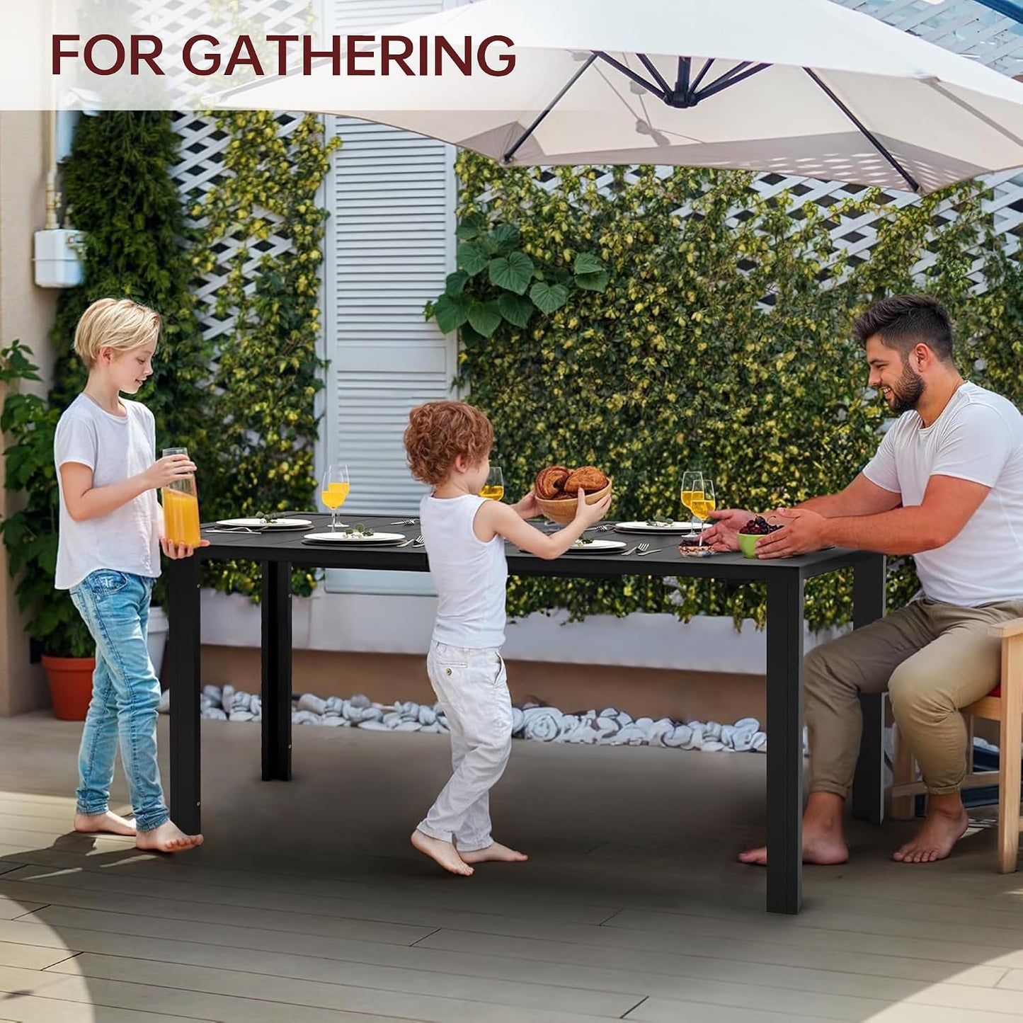 59.1 Inch Rectangular Outdoor Patio Dining Table｜Wood‑Like HDPE Slat Top, Galvanized Rust‑Proof Metal Frame, Seats 6 🖼️