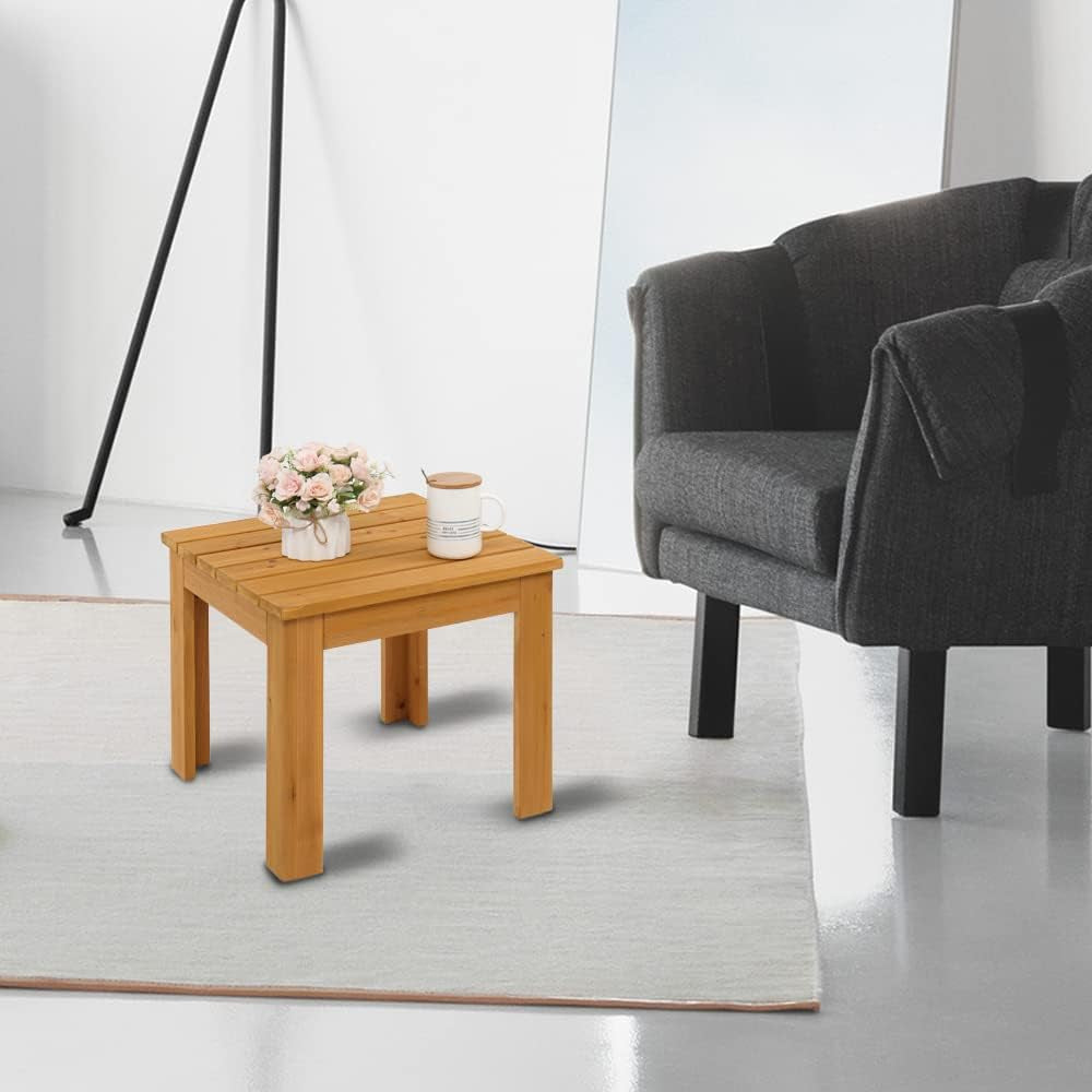 Square Solid Fir Wood Outdoor Side Table｜Weather‑Friendly Patio End Table for Garden Poolside Balcony 🪑