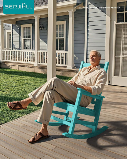 Oversized Single HDPE Outdoor Rocking Chair｜Ergonomic High‑Back Porch Rocker, Weather‑Resistant for Lawn Patio Deck 🍂
