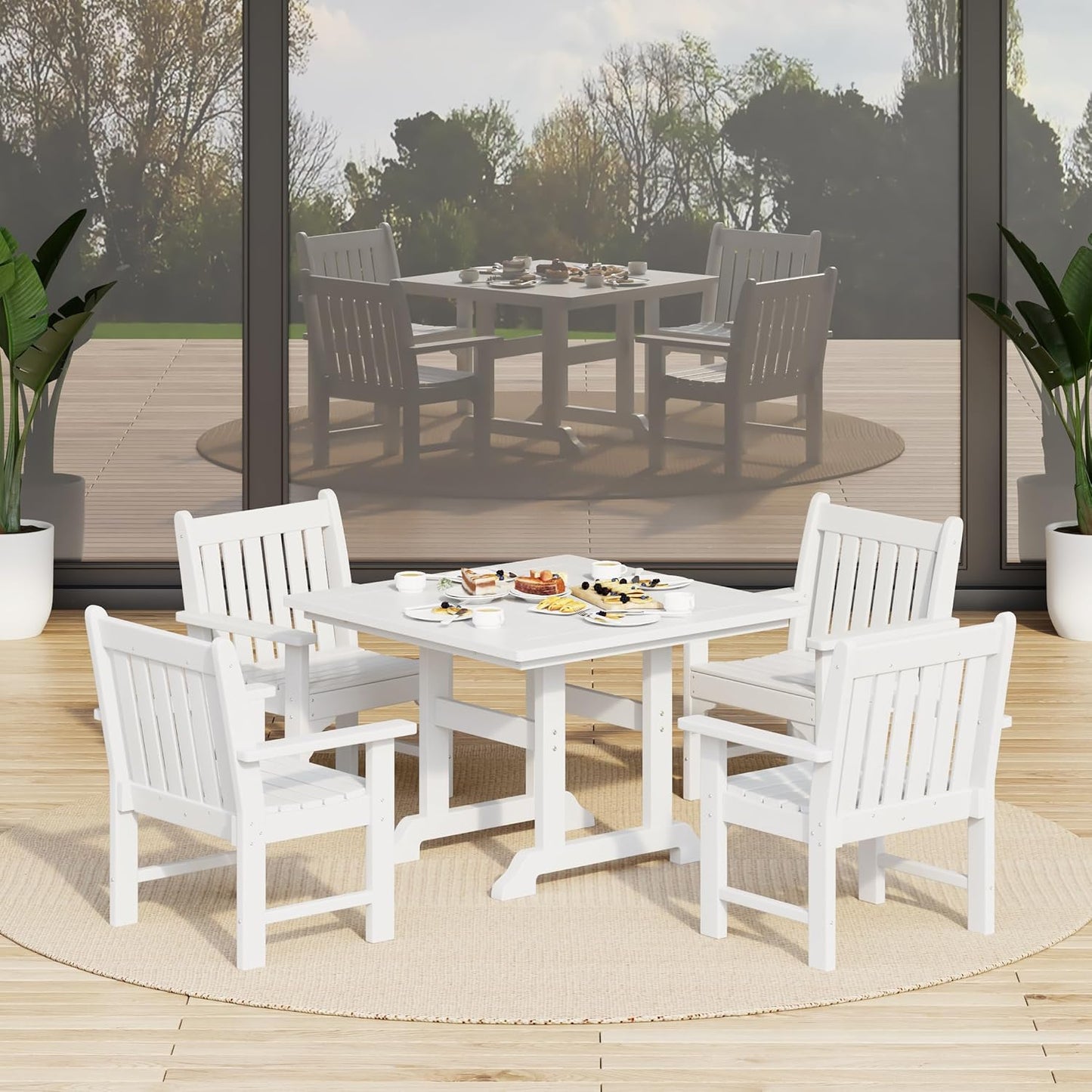 43 Inch Square HDPE Outdoor Dining Table｜Weather‑Proof Slatted Patio Table with Umbrella Hole for Backyard Deck Garden 🌼