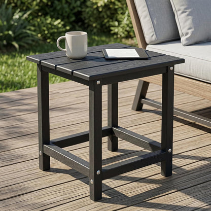 Square Recycled HDPE Outdoor End Table｜Weather‑Proof Multi‑Purpose Side Table for Patio Pool Balcony 🖤
