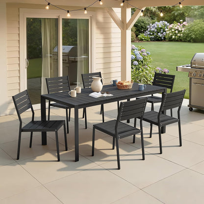 71.4 Inch Rectangular Outdoor Dining Table｜Rust‑Proof Aluminum Frame, WPC Wood‑Like Tabletop, Adjustable Umbrella Hole, Seats 4‑6 for Patio Deck Garden 🌿