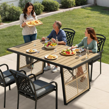 59.1 Inch Rectangular All‑Weather Outdoor Dining Table｜Metal Frame with Rattan Mesh, Adjustable Feet, Seats 6 🏝️
