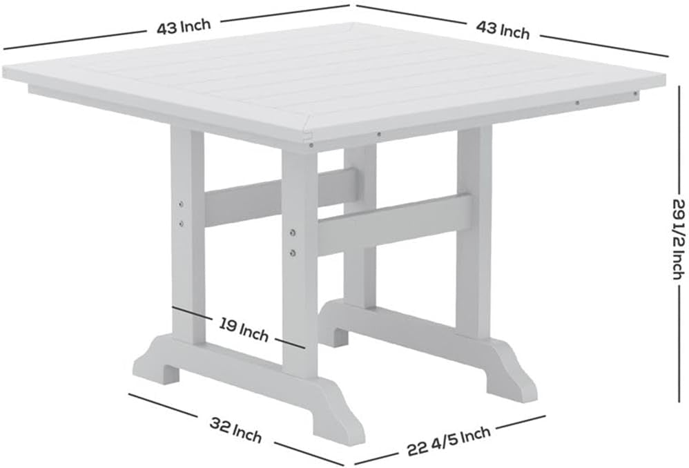 43 Inch Square HDPE Outdoor Dining Table｜Weather‑Proof Slatted Patio Table with Umbrella Hole for Backyard Deck Garden 🌼