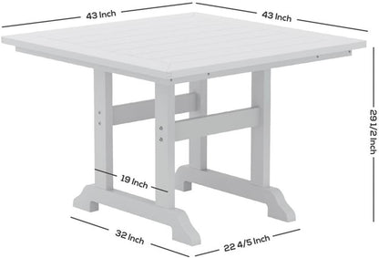 43 Inch Square HDPE Outdoor Dining Table｜Weather‑Proof Slatted Patio Table with Umbrella Hole for Backyard Deck Garden 🌼