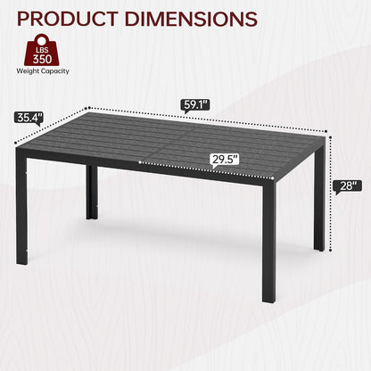 59.1 Inch Rectangular Outdoor Patio Dining Table｜Wood‑Like HDPE Slat Top, Galvanized Rust‑Proof Metal Frame, Seats 6 🖼️