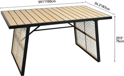59.1 Inch Rectangular All‑Weather Outdoor Dining Table｜Metal Frame with Rattan Mesh, Adjustable Feet, Seats 6 🏝️