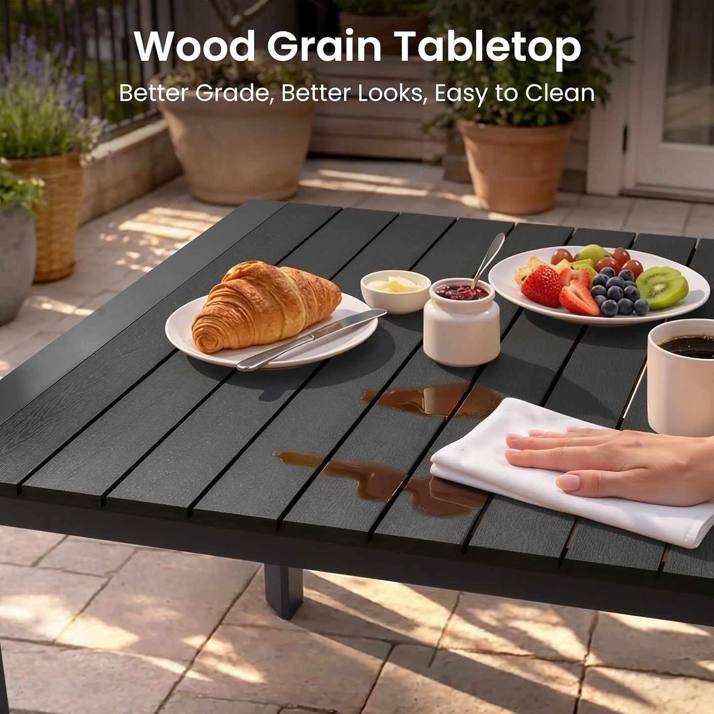 71.4 Inch Rectangular Outdoor Dining Table｜Rust‑Proof Aluminum Frame, WPC Wood‑Like Tabletop, Adjustable Umbrella Hole, Seats 4‑6 for Patio Deck Garden 🌿