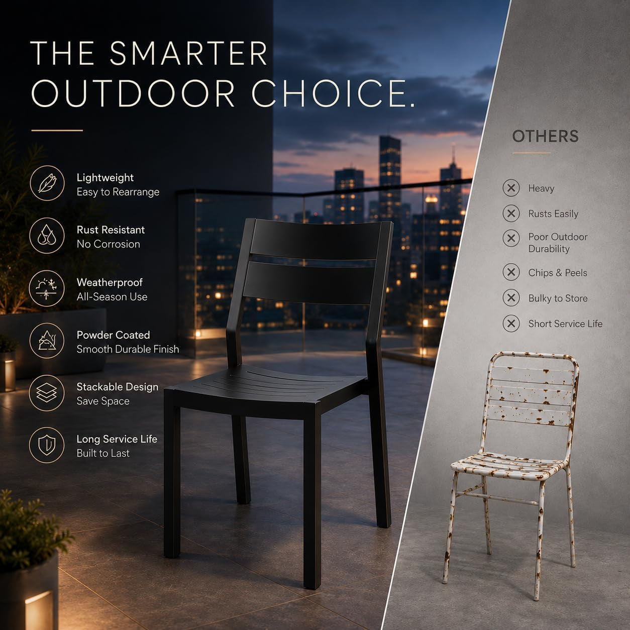 Lightweight Stackable Aluminum Outdoor Dining Chairs｜Weather‑Resistant Space‑Saving Patio Armchairs for Backyard Deck Balcony 🌾