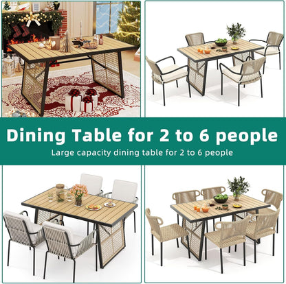 59.1 Inch Rectangular All‑Weather Outdoor Dining Table｜Metal Frame with Rattan Mesh, Adjustable Feet, Seats 6 🏝️