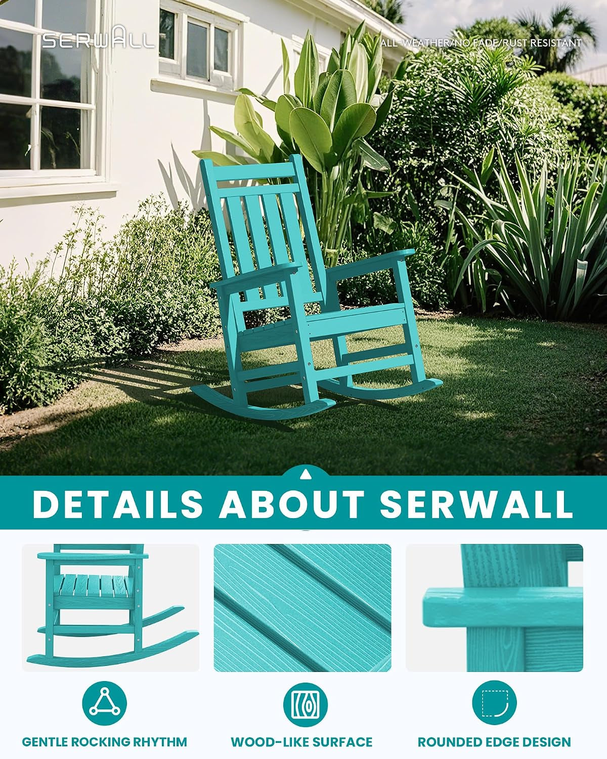 Oversized Single HDPE Outdoor Rocking Chair｜Ergonomic High‑Back Porch Rocker, Weather‑Resistant for Lawn Patio Deck 🍂