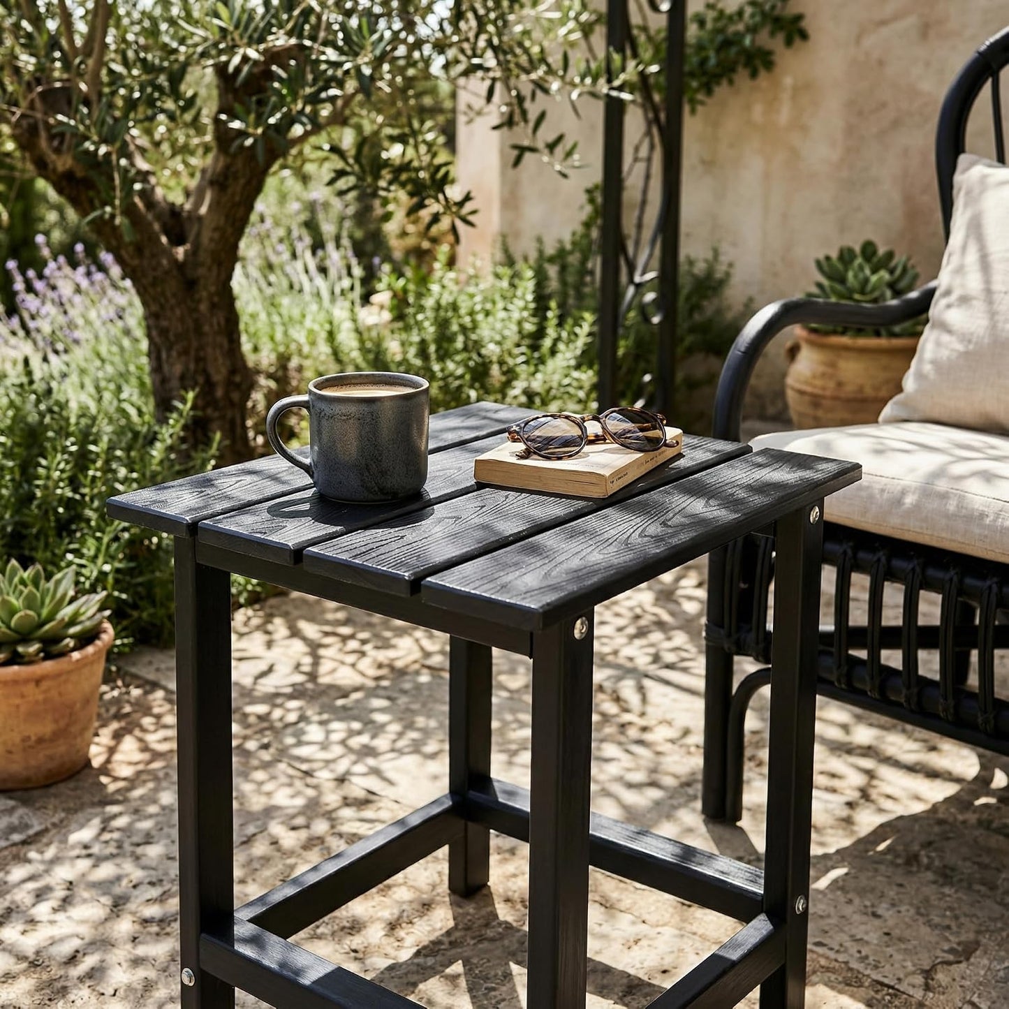 Square Recycled HDPE Outdoor End Table｜Weather‑Proof Multi‑Purpose Side Table for Patio Pool Balcony 🖤