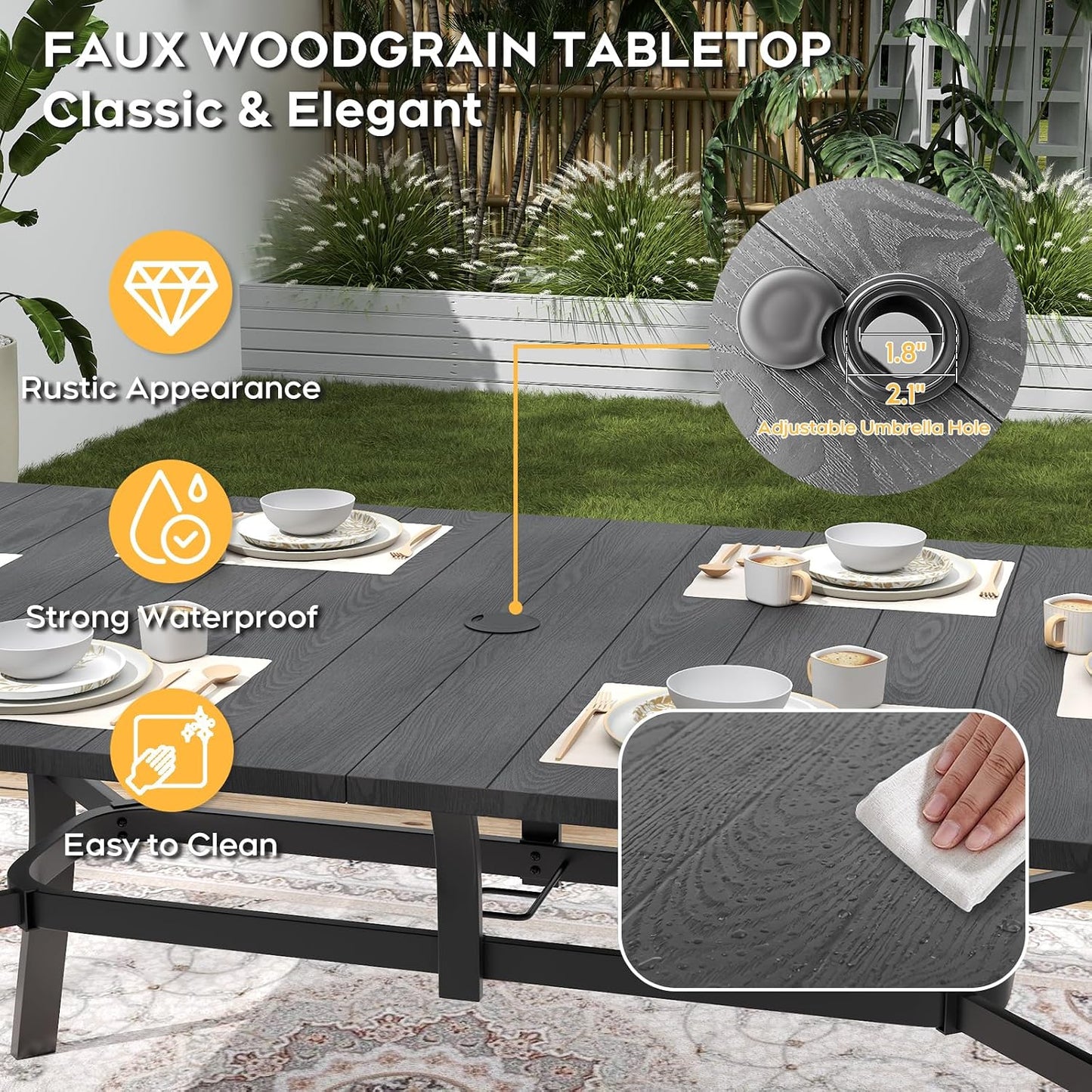 37.8 Inch Square Metal Outdoor Dining Table｜4‑Person Patio Table with Adjustable Umbrella Hole, Rust‑Resistant for Garden Backyard 🪑