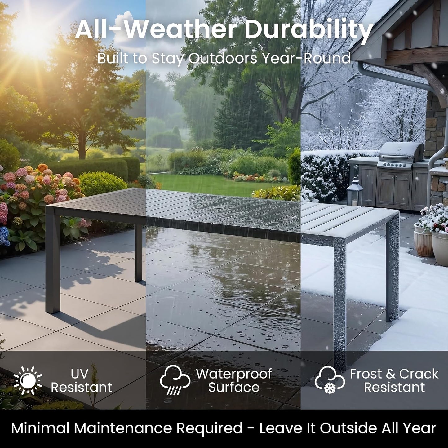 71.4 Inch Rectangular Outdoor Dining Table｜Rust‑Proof Aluminum Frame, WPC Wood‑Like Tabletop, Adjustable Umbrella Hole, Seats 4‑6 for Patio Deck Garden 🌿