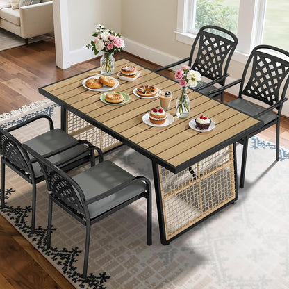 59.1 Inch Rectangular All‑Weather Outdoor Dining Table｜Metal Frame with Rattan Mesh, Adjustable Feet, Seats 6 🏝️