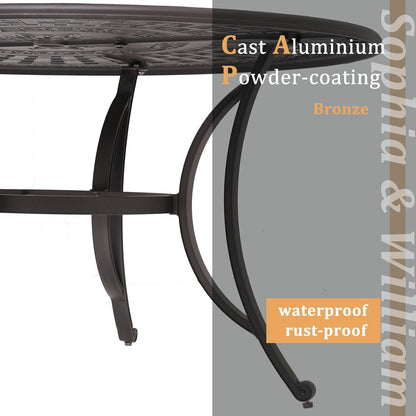 Rectangular Cast Aluminum Outdoor Dining Table｜Vintage Hollow‑Carved Patio Table with Umbrella Hole, Seats 6 for Garden Deck Backyard