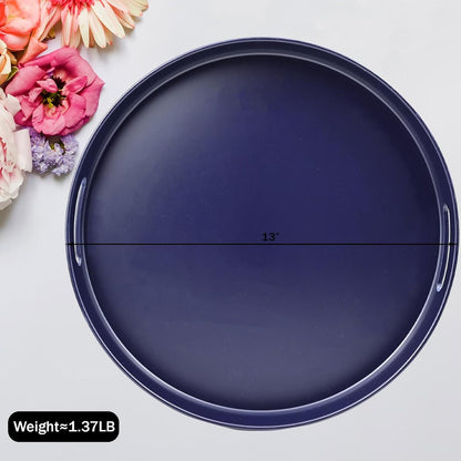 13‑Inch Round Decorative Serving Tray with Handles｜Multi‑Use Ottoman Tray for Coffee Table Patio & Entertaining