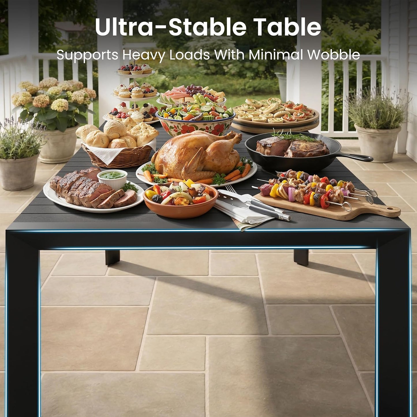 71.4 Inch Rectangular Outdoor Dining Table｜Rust‑Proof Aluminum Frame, WPC Wood‑Like Tabletop, Adjustable Umbrella Hole, Seats 4‑6 for Patio Deck Garden 🌿