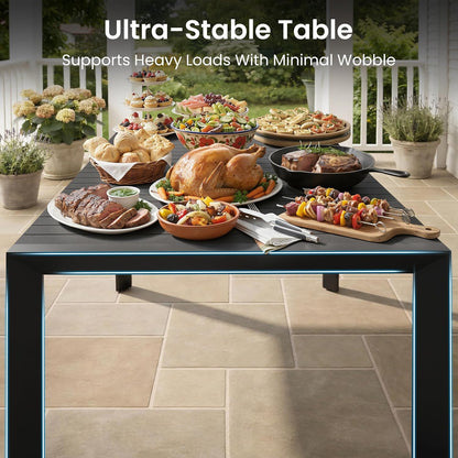 71.4 Inch Rectangular Outdoor Dining Table｜Rust‑Proof Aluminum Frame, WPC Wood‑Like Tabletop, Adjustable Umbrella Hole, Seats 4‑6 for Patio Deck Garden 🌿
