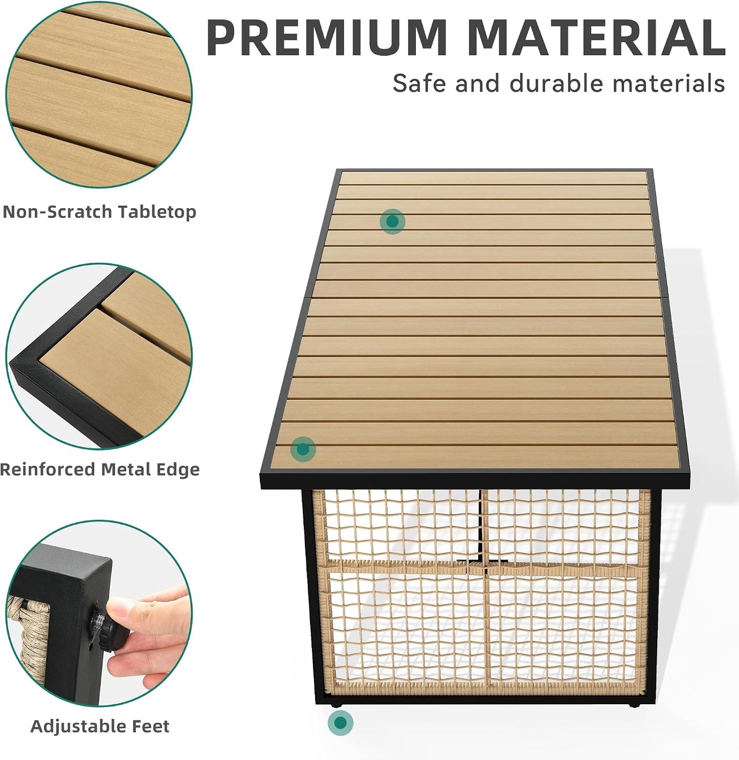 59.1 Inch Rectangular All‑Weather Outdoor Dining Table｜Metal Frame with Rattan Mesh, Adjustable Feet, Seats 6 🏝️