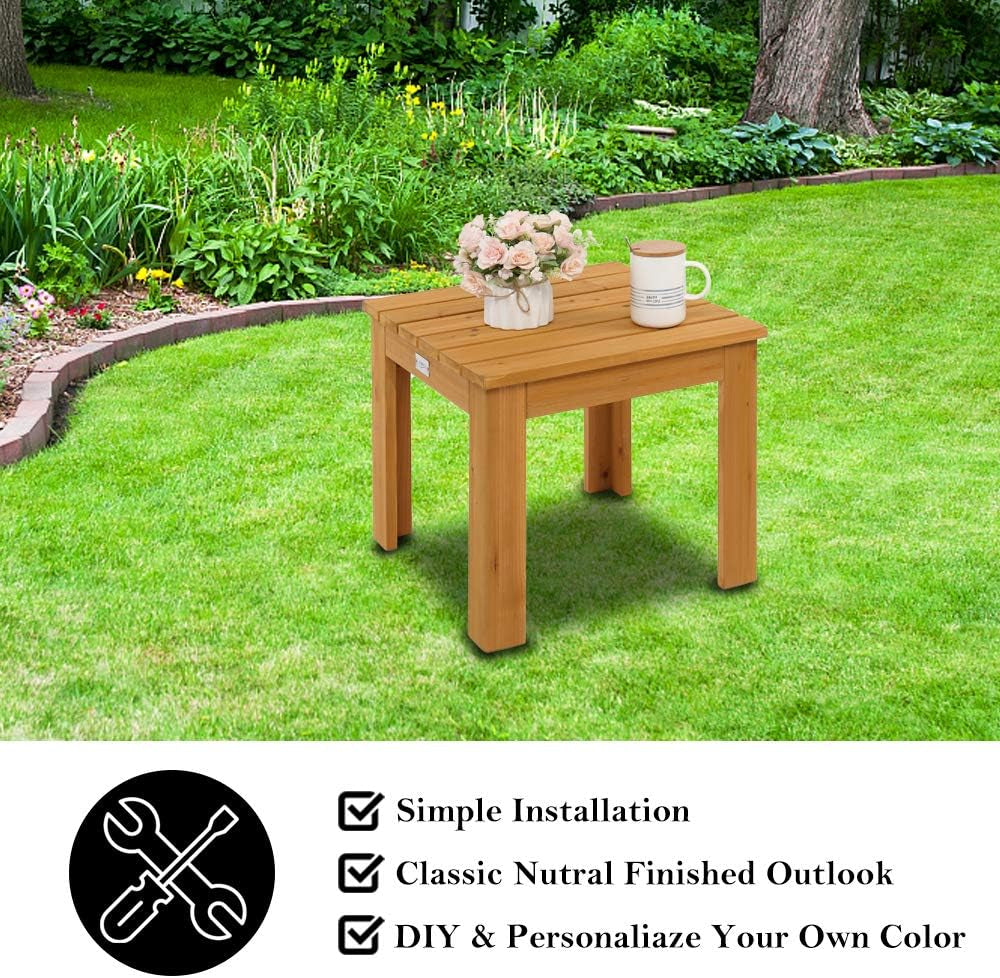 Square Solid Fir Wood Outdoor Side Table｜Weather‑Friendly Patio End Table for Garden Poolside Balcony 🪑