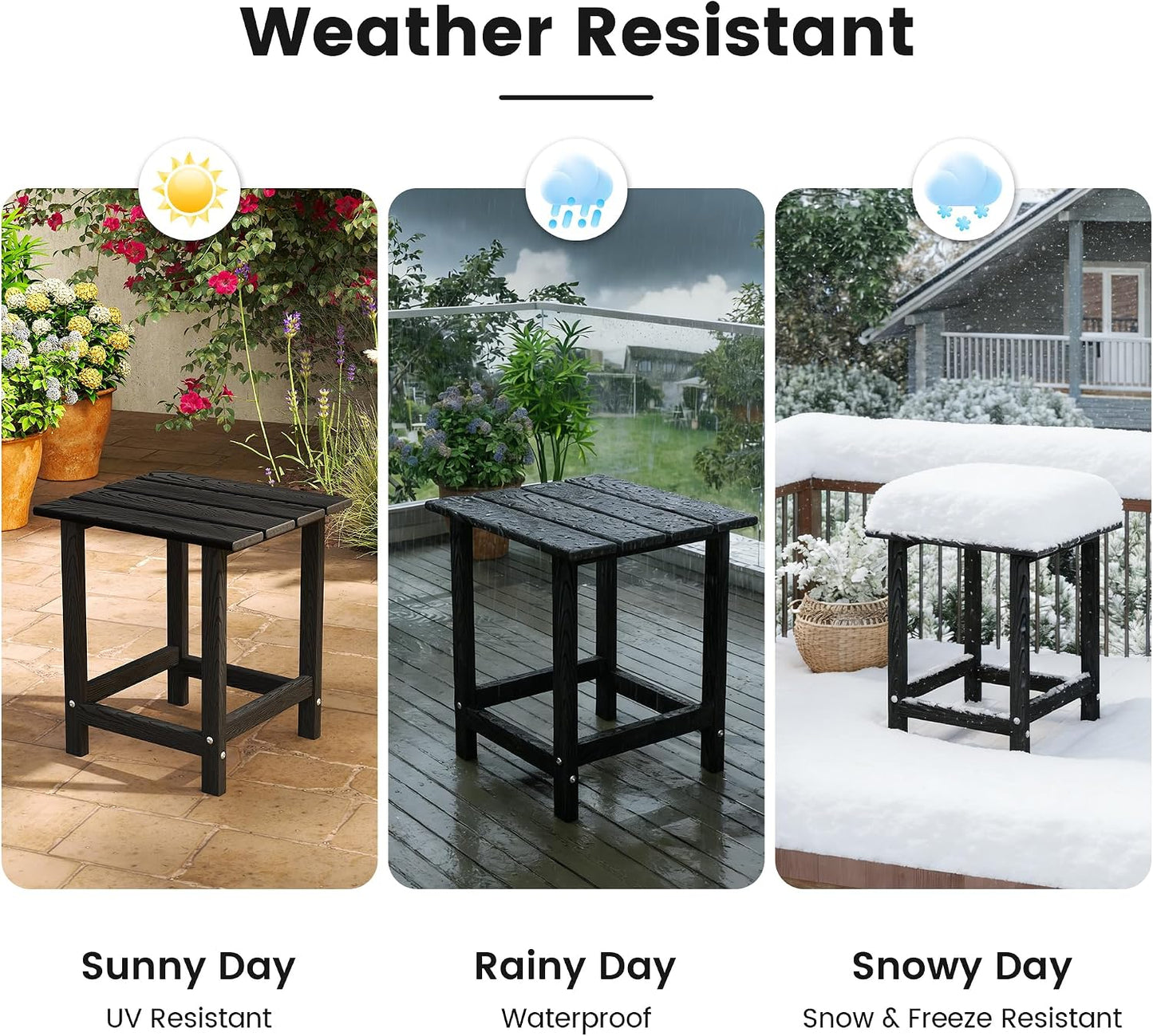 Square Recycled HDPE Outdoor End Table｜Weather‑Proof Multi‑Purpose Side Table for Patio Pool Balcony 🖤