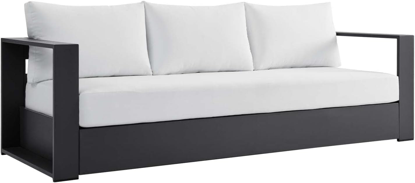 4‑Piece Modern Powder‑Coated Aluminum Patio Conversation Set｜Sofa, 2 Armchairs & Coffee Table with Removable Weather‑Resistant Cushions for Deck Pool Backyard