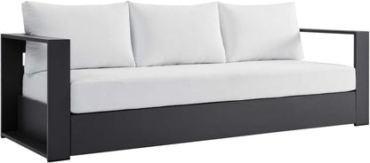 4‑Piece Modern Powder‑Coated Aluminum Patio Conversation Set｜Sofa, 2 Armchairs & Coffee Table with Removable Weather‑Resistant Cushions for Deck Pool Backyard