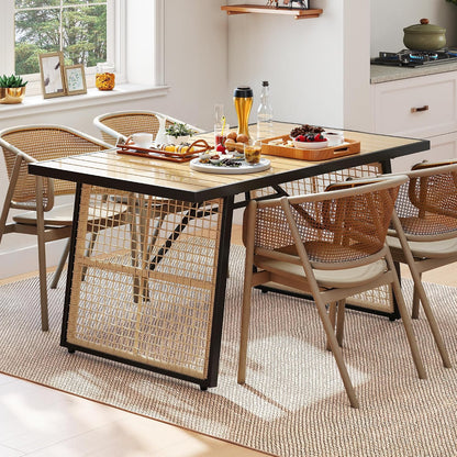 59.1 Inch Rectangular All‑Weather Outdoor Dining Table｜Metal Frame with Rattan Mesh, Adjustable Feet, Seats 6 🏝️