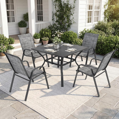 37.8 Inch Square Metal Outdoor Dining Table｜4‑Person Patio Table with Adjustable Umbrella Hole, Rust‑Resistant for Garden Backyard 🪑