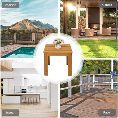 Square Solid Fir Wood Outdoor Side Table｜Weather‑Friendly Patio End Table for Garden Poolside Balcony 🪑