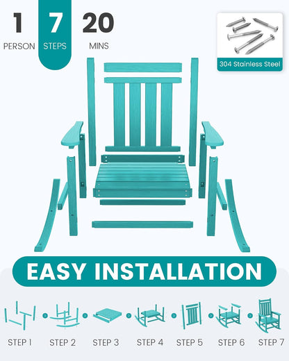 Oversized Single HDPE Outdoor Rocking Chair｜Ergonomic High‑Back Porch Rocker, Weather‑Resistant for Lawn Patio Deck 🍂