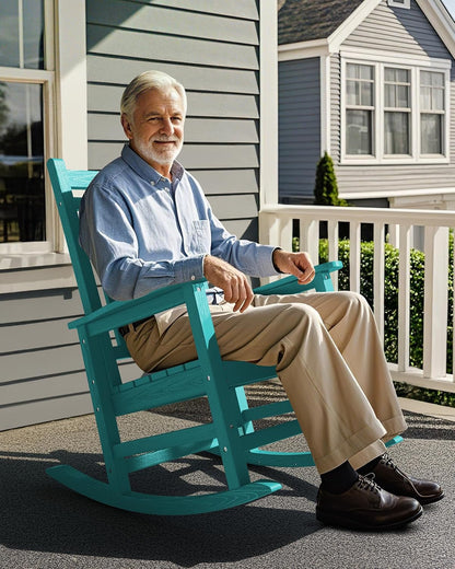 Oversized Single HDPE Outdoor Rocking Chair｜Ergonomic High‑Back Porch Rocker, Weather‑Resistant for Lawn Patio Deck 🍂