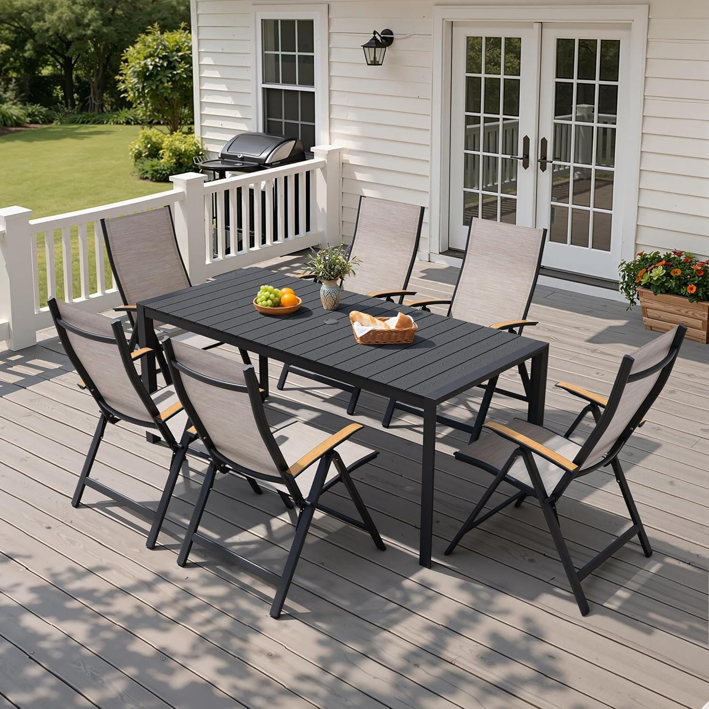 71.4 Inch Rectangular Outdoor Dining Table｜Rust‑Proof Aluminum Frame, WPC Wood‑Like Tabletop, Adjustable Umbrella Hole, Seats 4‑6 for Patio Deck Garden 🌿
