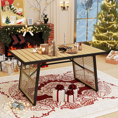 59.1 Inch Rectangular All‑Weather Outdoor Dining Table｜Metal Frame with Rattan Mesh, Adjustable Feet, Seats 6 🏝️